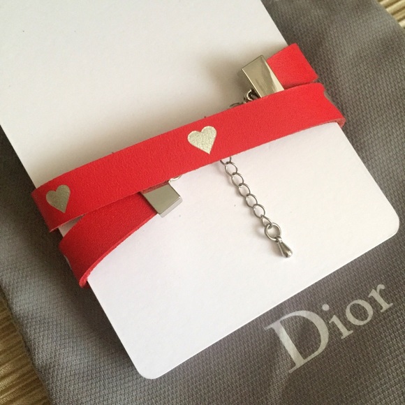 DIOR LUCKY RED LEATHER HEART LOGO BRACELET CHOKER - Picture 4 of 5